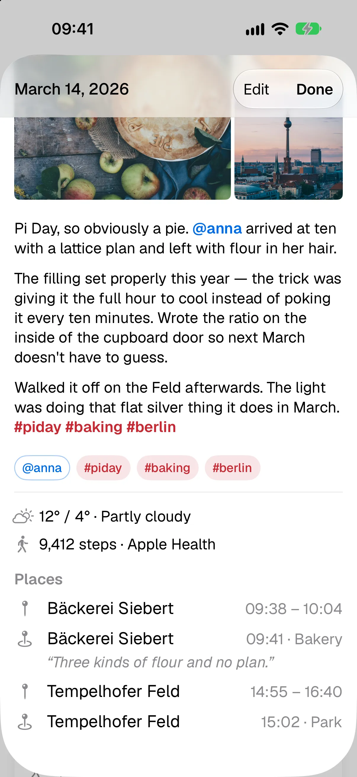One day in Muninn: its photos, entry, people and tags